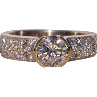 SOLD - The Vence: Modern Half Bezel Set Natural Diamond Ring in White and Yellow Gold