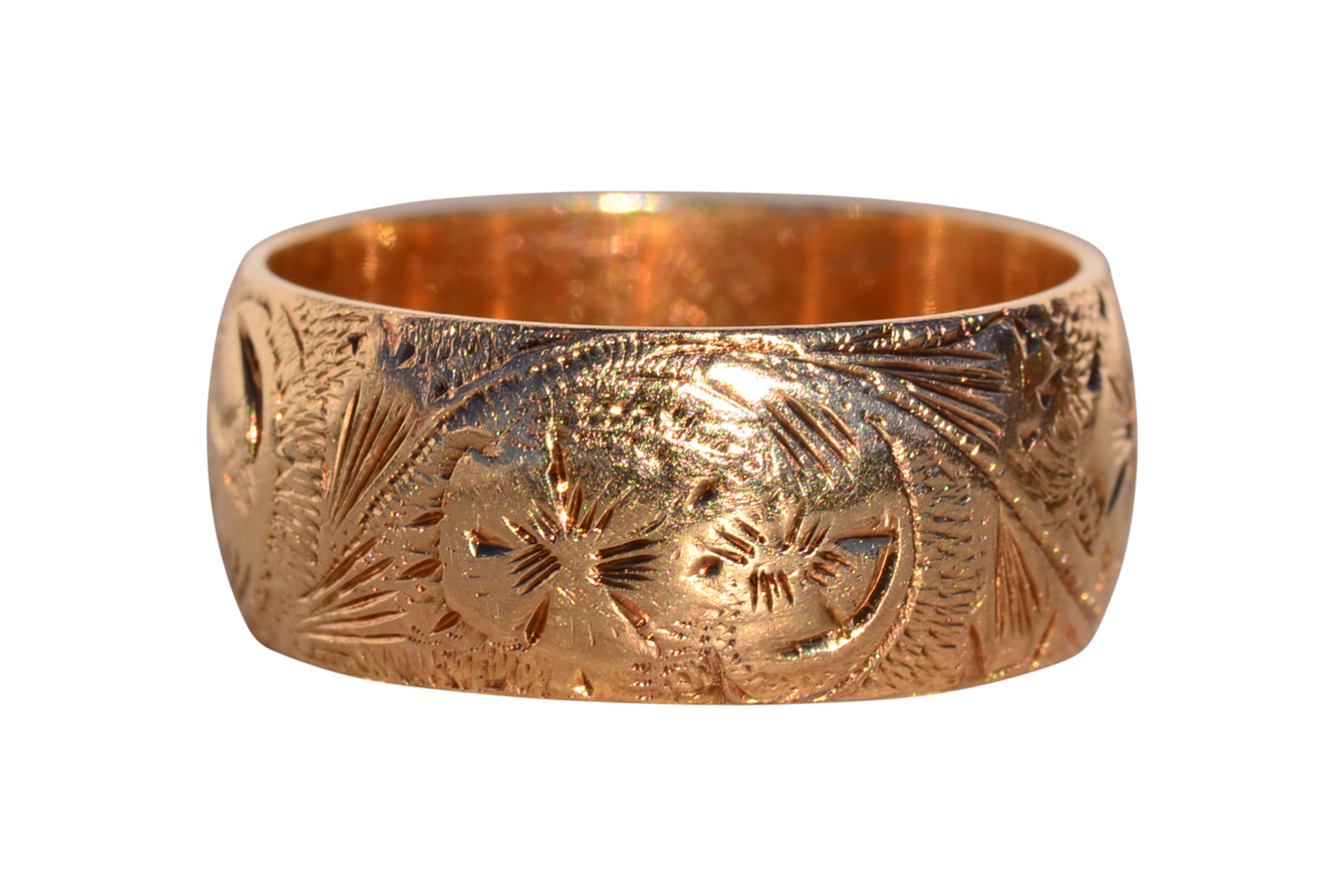 SOLD - The Chartres: Antique Hand Engraved Band in Yellow Gold
