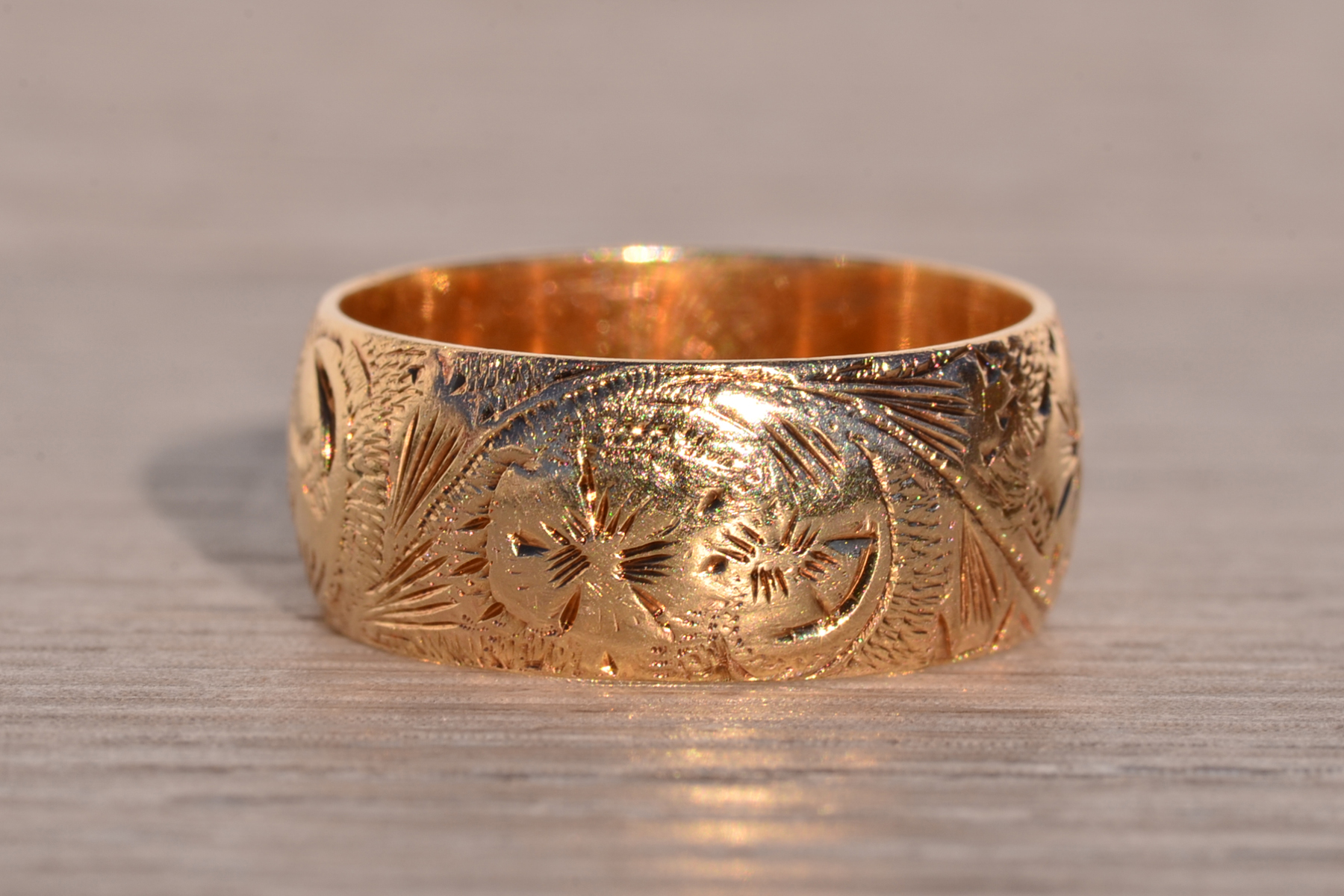 SOLD - The Chartres: Antique Hand Engraved Band in Yellow Gold - Image 2