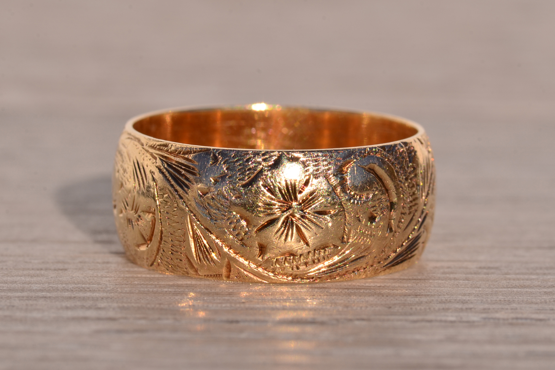 SOLD - The Chartres: Antique Hand Engraved Band in Yellow Gold - Image 4