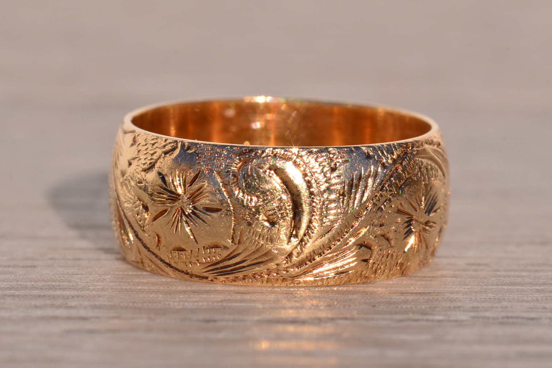 SOLD - The Chartres: Antique Hand Engraved Band in Yellow Gold - Image 5