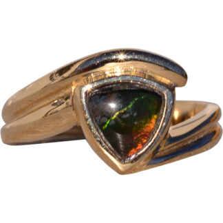 The Crema: Designer Signed Ammolite Ring in Yellow Gold