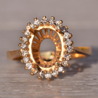 Vintage Yellow Gold Halo Semi Mount with Natural Diamonds