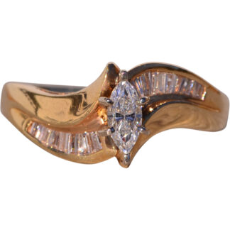 SOLD - The Eighties: Signed Vintage 1980's Marquise Engagement Ring in Yellow Gold