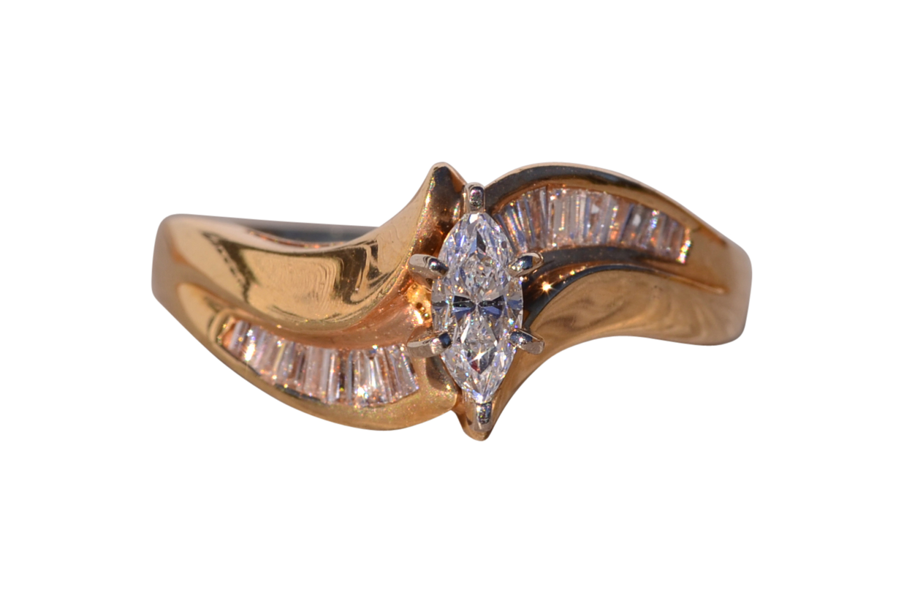 SOLD - The Eighties: Signed Vintage 1980's Marquise Engagement Ring in Yellow Gold