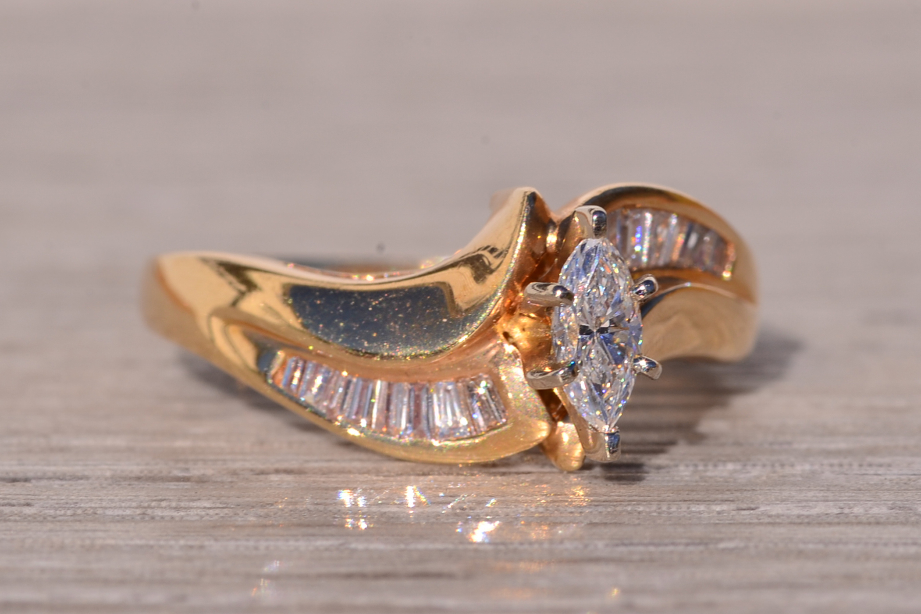 SOLD - The Eighties: Signed Vintage 1980's Marquise Engagement Ring in Yellow Gold - Image 6
