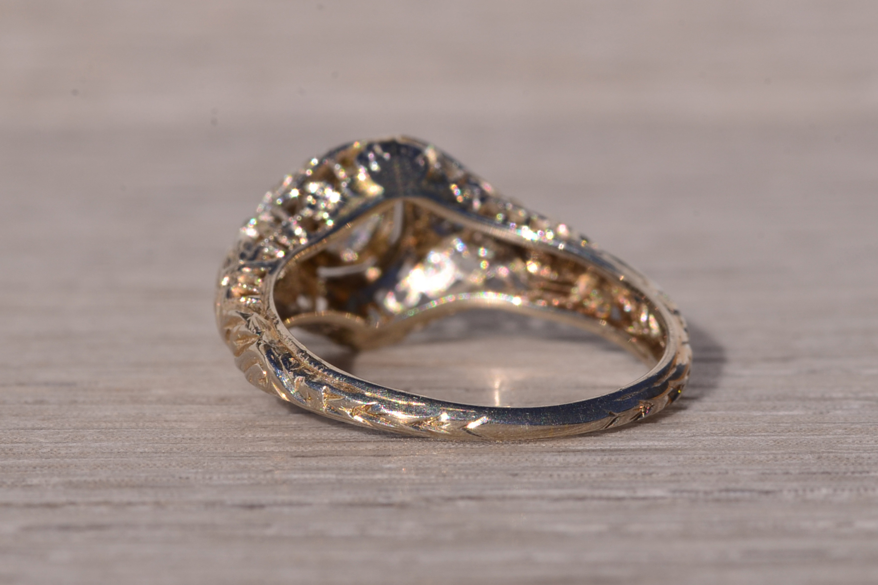The Catch: Antique Filigree Engagement Ring with Natural Diamonds in White Gold - Image 4
