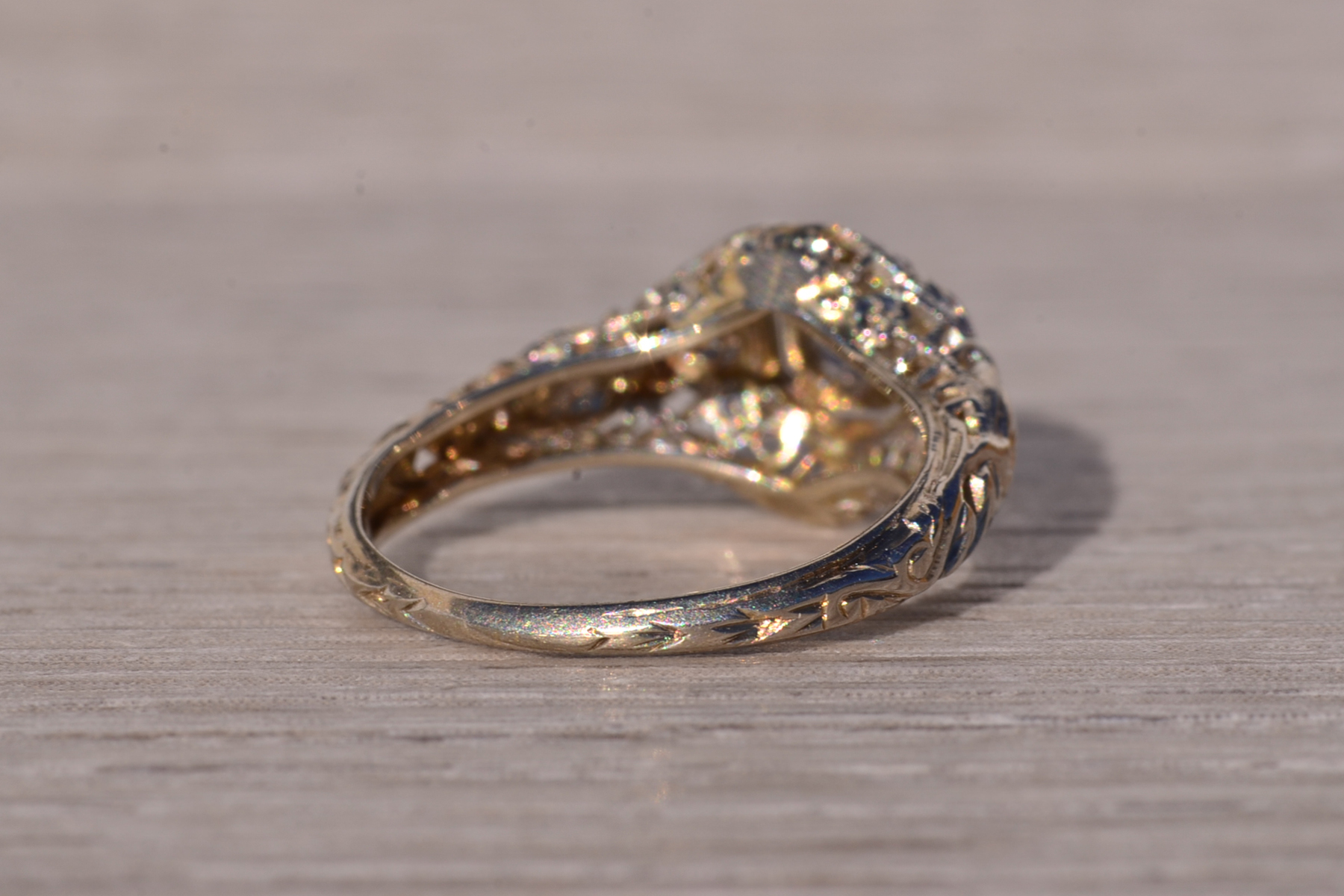 The Catch: Antique Filigree Engagement Ring with Natural Diamonds in White Gold - Image 5