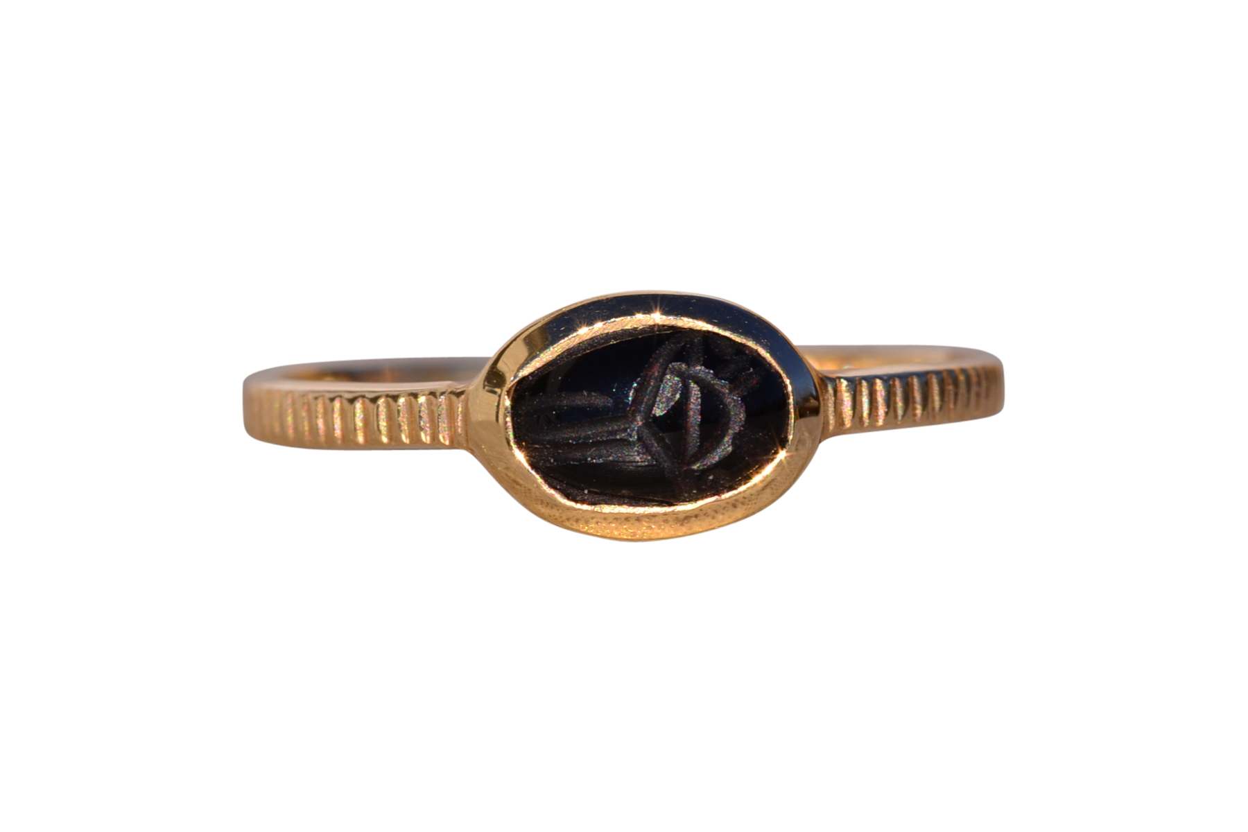SOLD - The Egyptia: Black Onyx Scarab Ring in Yellow Gold