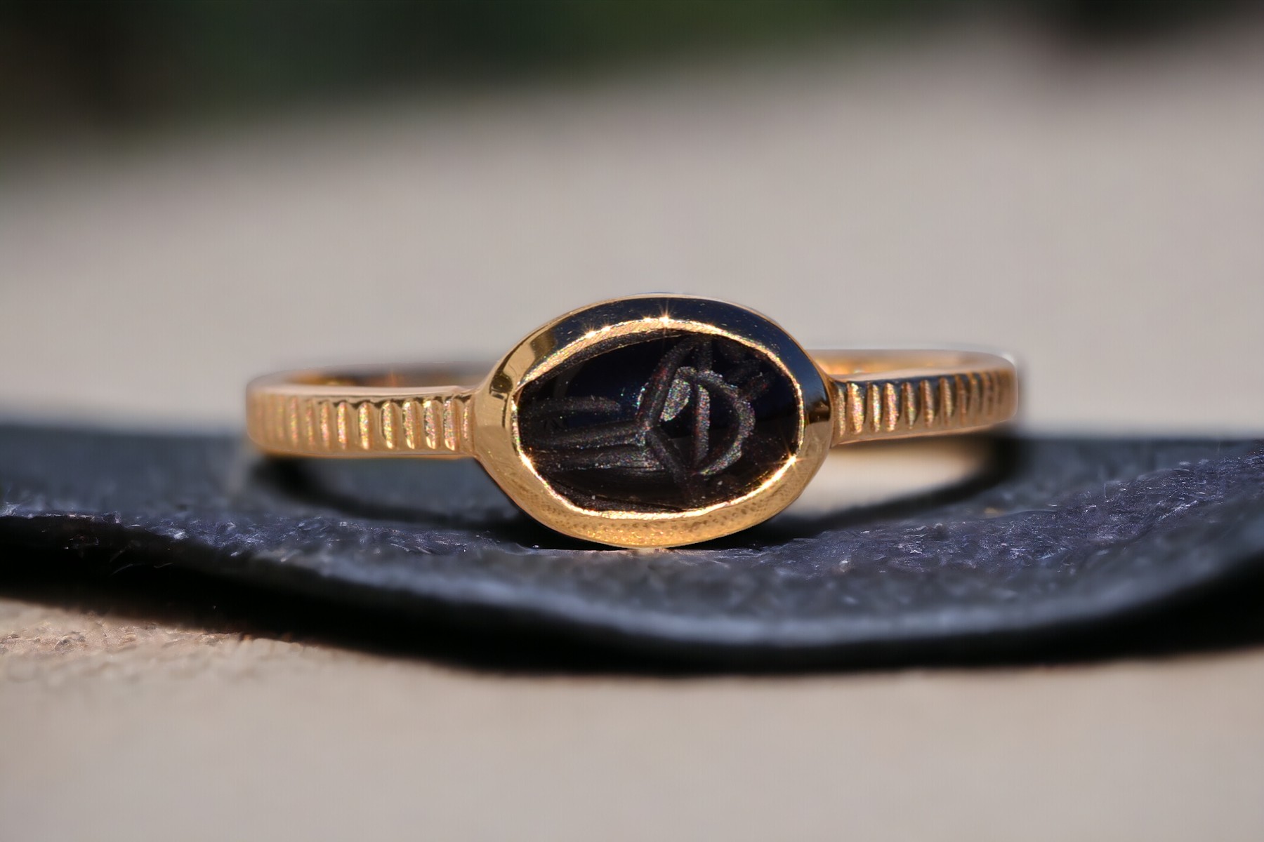 SOLD - The Egyptia: Black Onyx Scarab Ring in Yellow Gold - Image 11