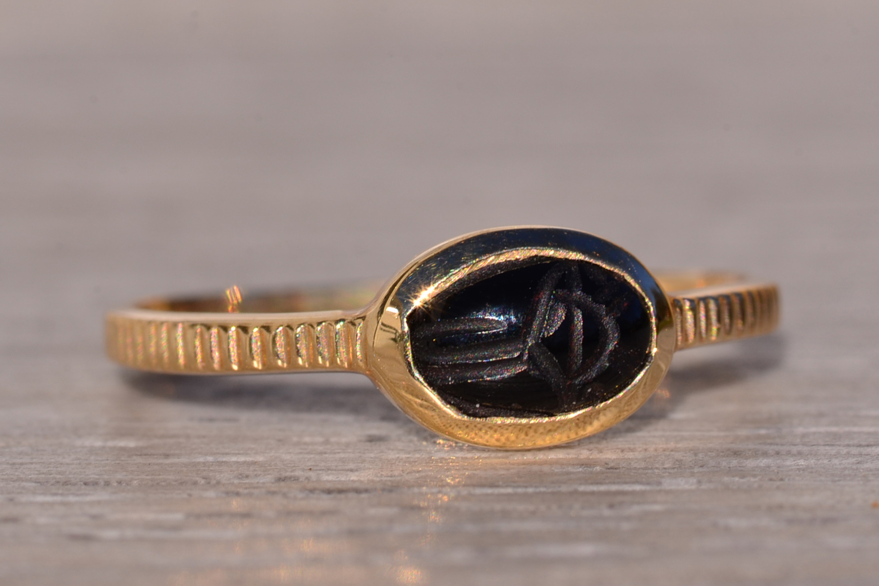 SOLD - The Egyptia: Black Onyx Scarab Ring in Yellow Gold - Image 6