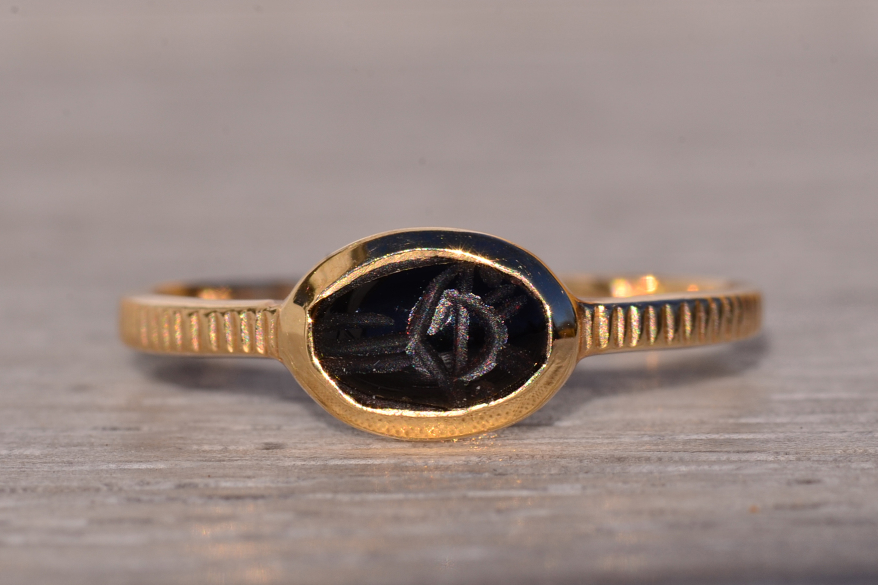 SOLD - The Egyptia: Black Onyx Scarab Ring in Yellow Gold - Image 7