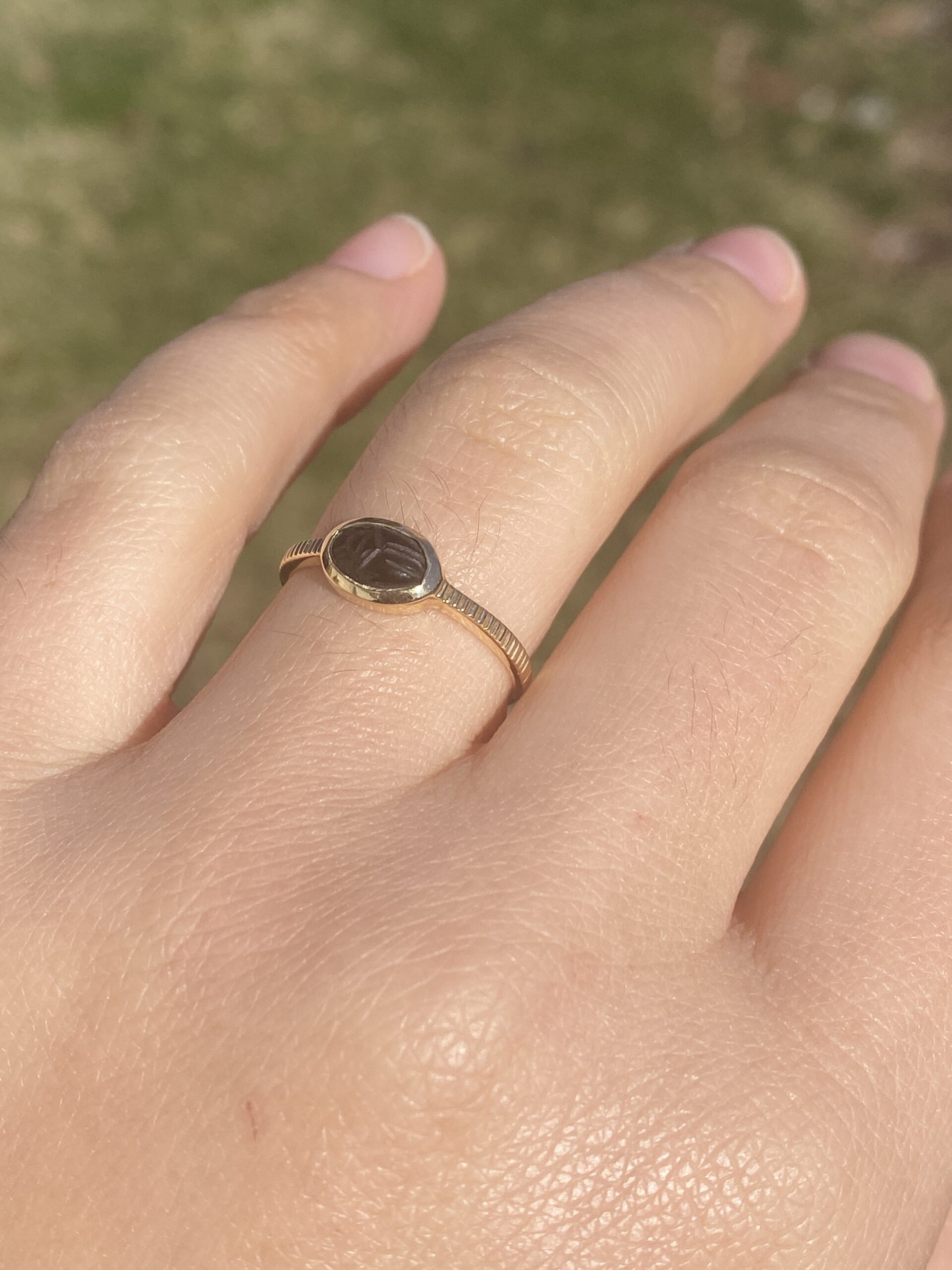 SOLD - The Egyptia: Black Onyx Scarab Ring in Yellow Gold - Image 10
