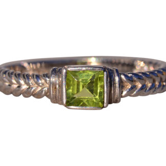 The Queen: Natural Carre Cut Peridot Ring in White Gold