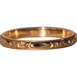 SOLD - The Lemur: Antique Yellow Gold Wedding Band With Hand Engraving