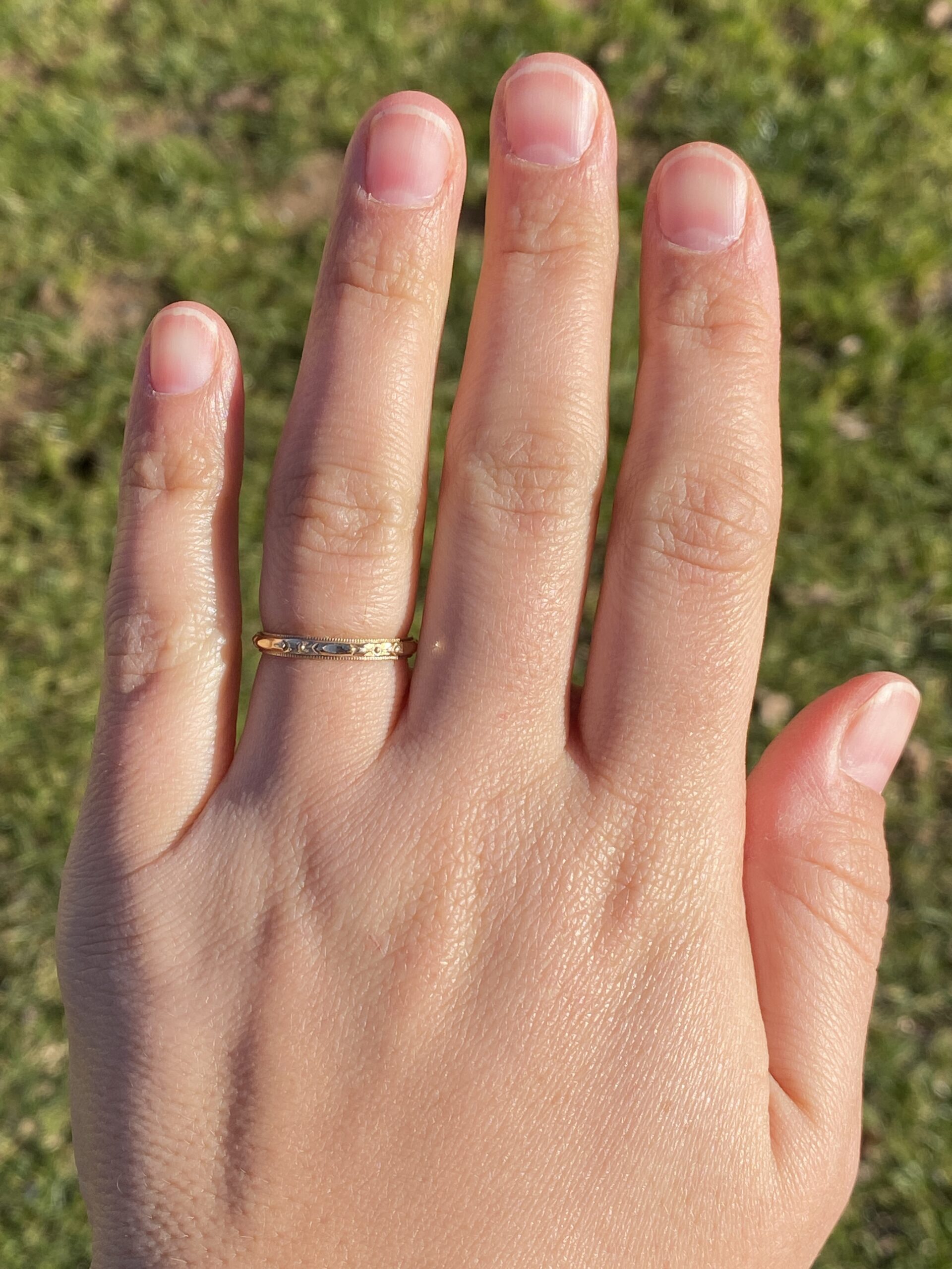 SOLD - The Lemur: Antique Yellow Gold Wedding Band With Hand Engraving - Image 5