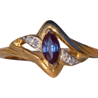 SOLD - The Knie: Lab Grown Alexandrite and Natural Diamond Ring in Yellow Gold
