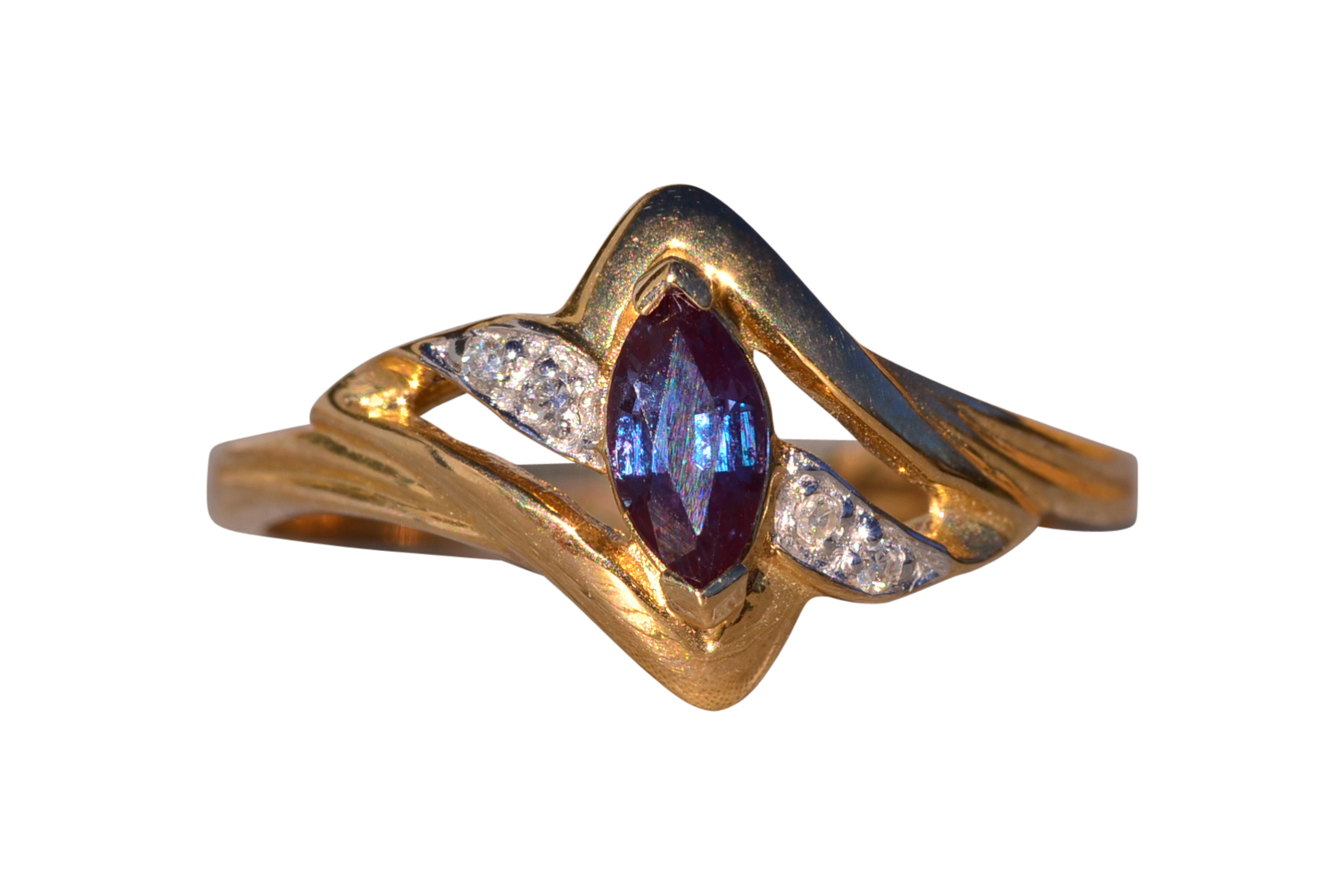 SOLD - The Knie: Lab Grown Alexandrite and Natural Diamond Ring in Yellow Gold