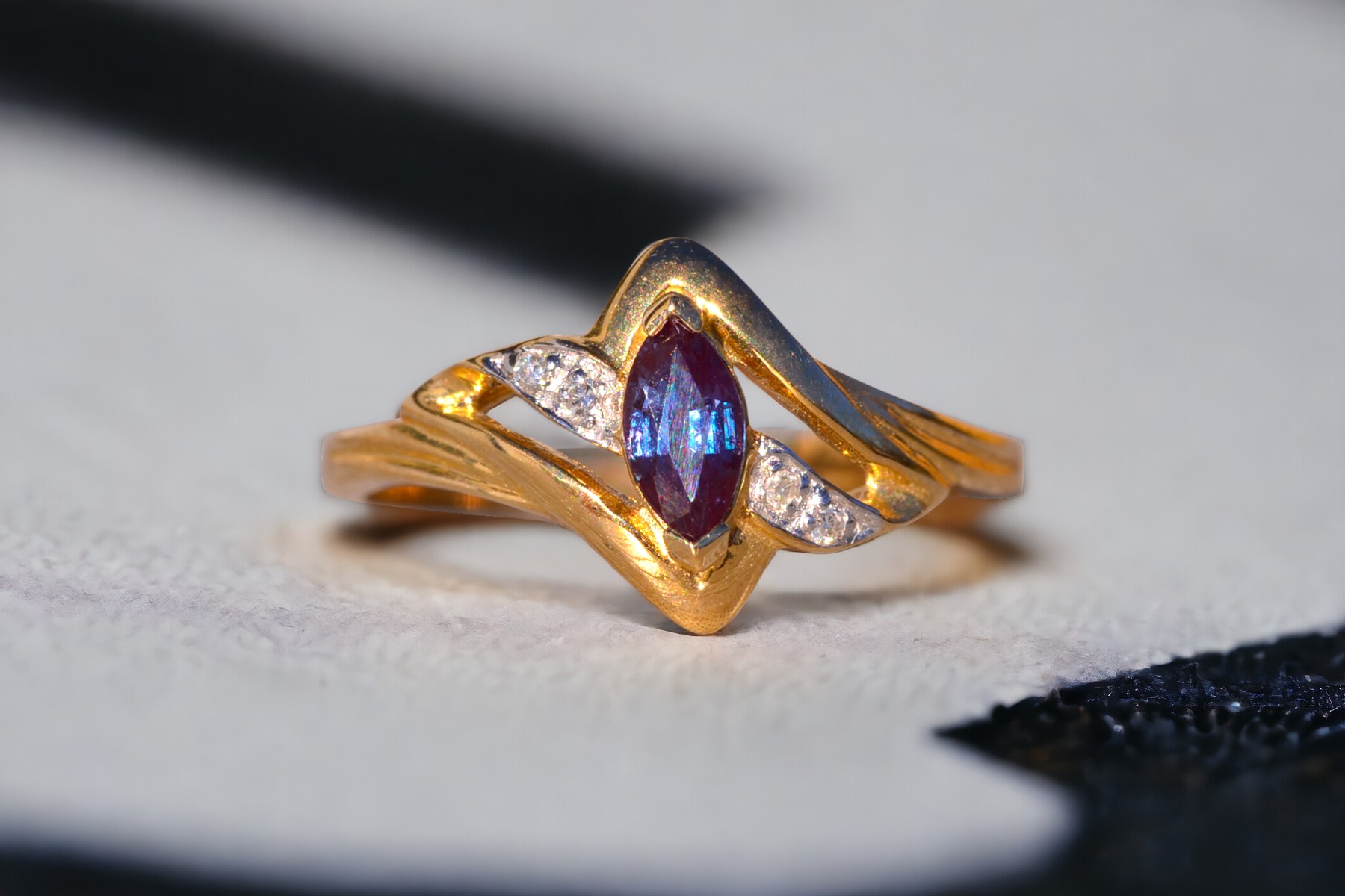 SOLD - The Knie: Lab Grown Alexandrite and Natural Diamond Ring in Yellow Gold - Image 11