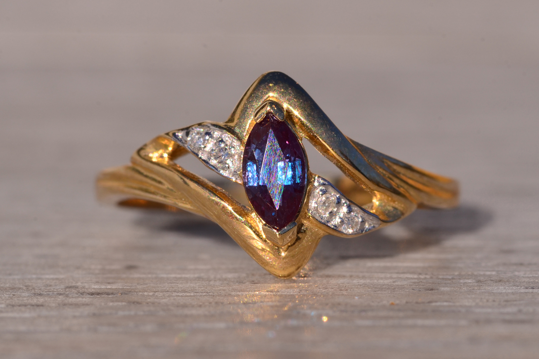 SOLD - The Knie: Lab Grown Alexandrite and Natural Diamond Ring in Yellow Gold - Image 7