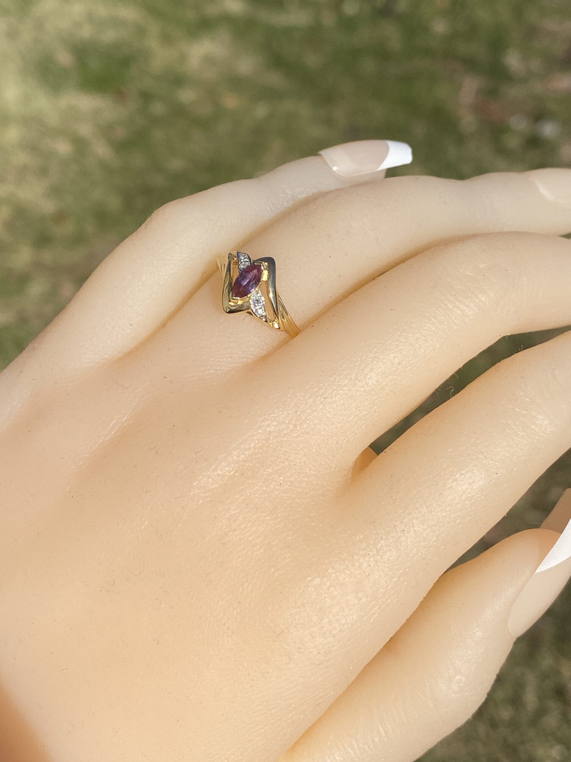 SOLD - The Knie: Lab Grown Alexandrite and Natural Diamond Ring in Yellow Gold - Image 8
