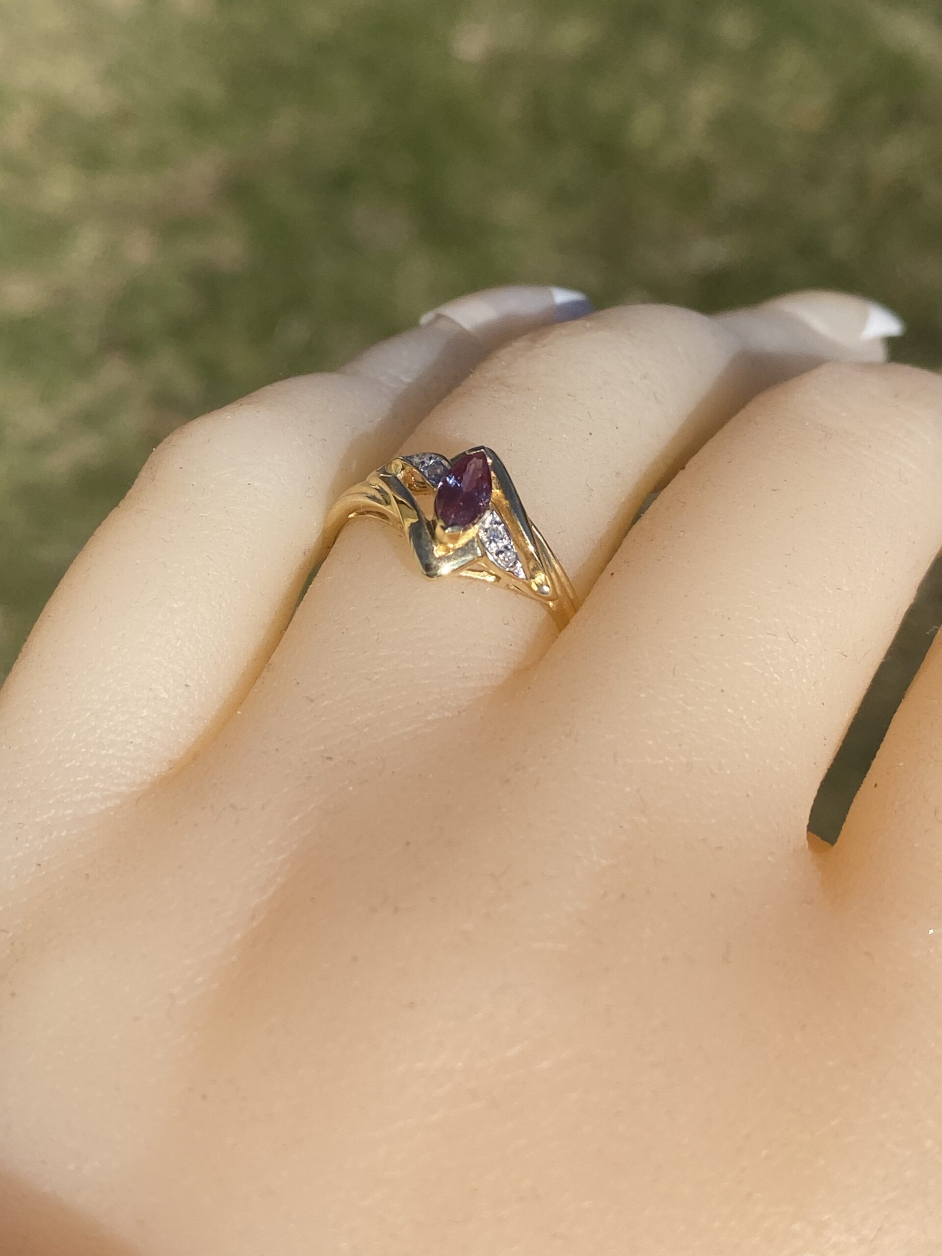 SOLD - The Knie: Lab Grown Alexandrite and Natural Diamond Ring in Yellow Gold - Image 10