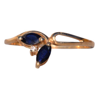 The Dual: Marquise Sapphire Double Ring with Natural Diamond in Yellow Gold