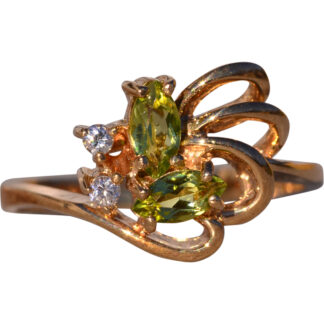 The Margarita: Peridot and Natural Diamond Sweeping Ring in Yellow Gold