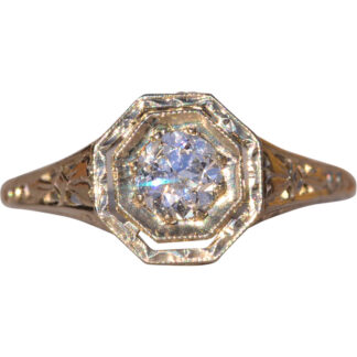 The Stocking: Antique Filigree Engagement Ring in White Gold