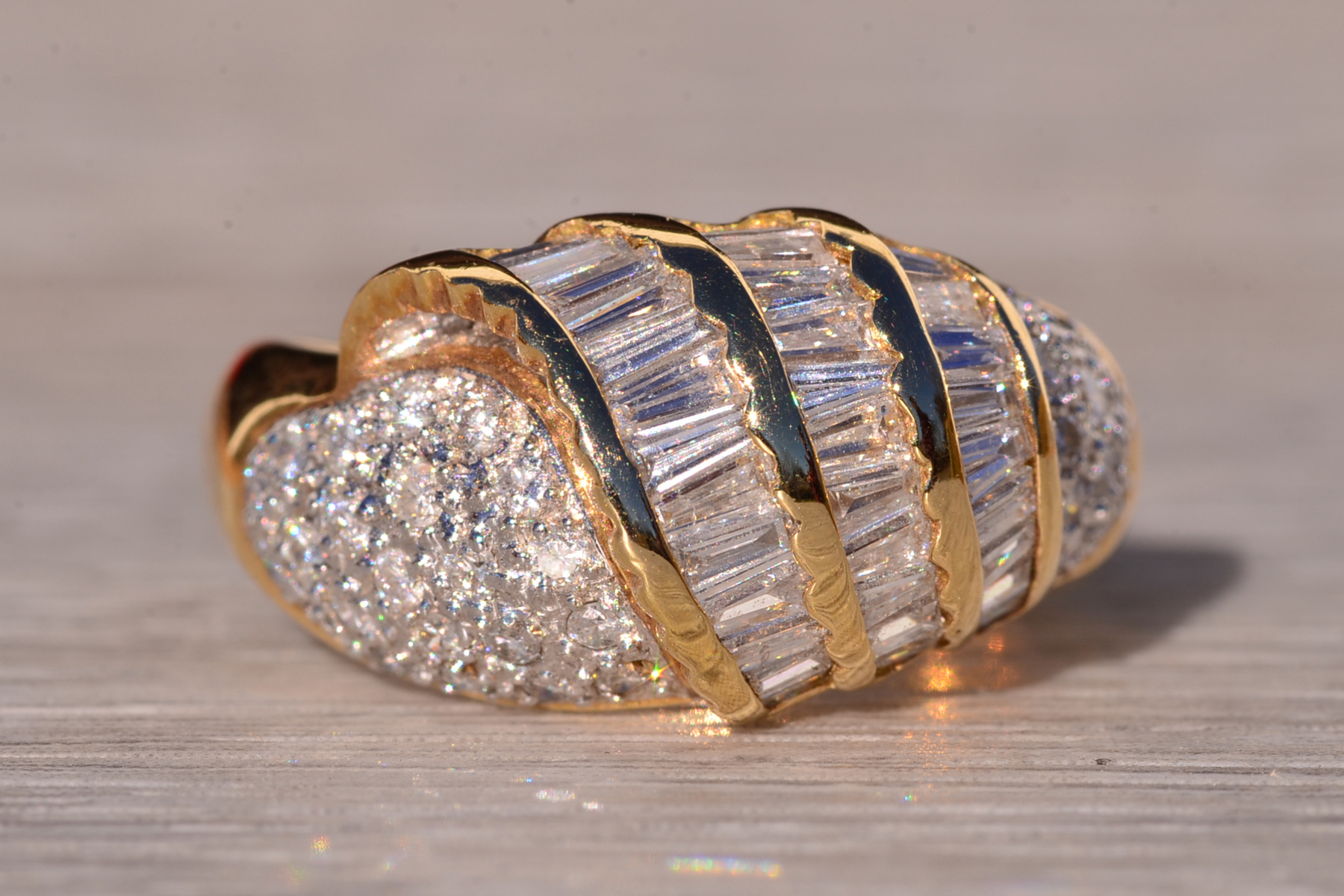 The Hasley: 1980's Custom Natural Diamond Cocktail Ring in Yellow Gold - Image 2