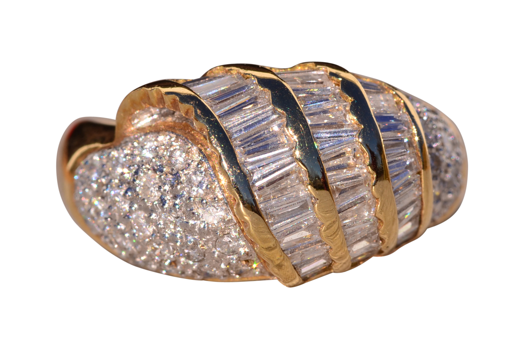 The Hasley: 1980's Custom Natural Diamond Cocktail Ring in Yellow Gold