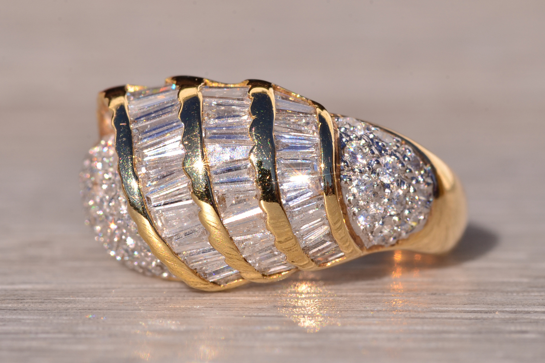 The Hasley: 1980's Custom Natural Diamond Cocktail Ring in Yellow Gold - Image 3