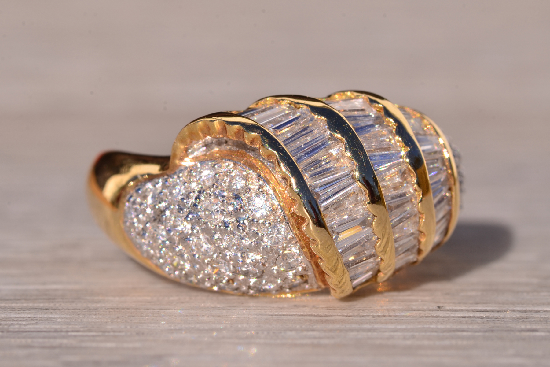 The Hasley: 1980's Custom Natural Diamond Cocktail Ring in Yellow Gold - Image 7