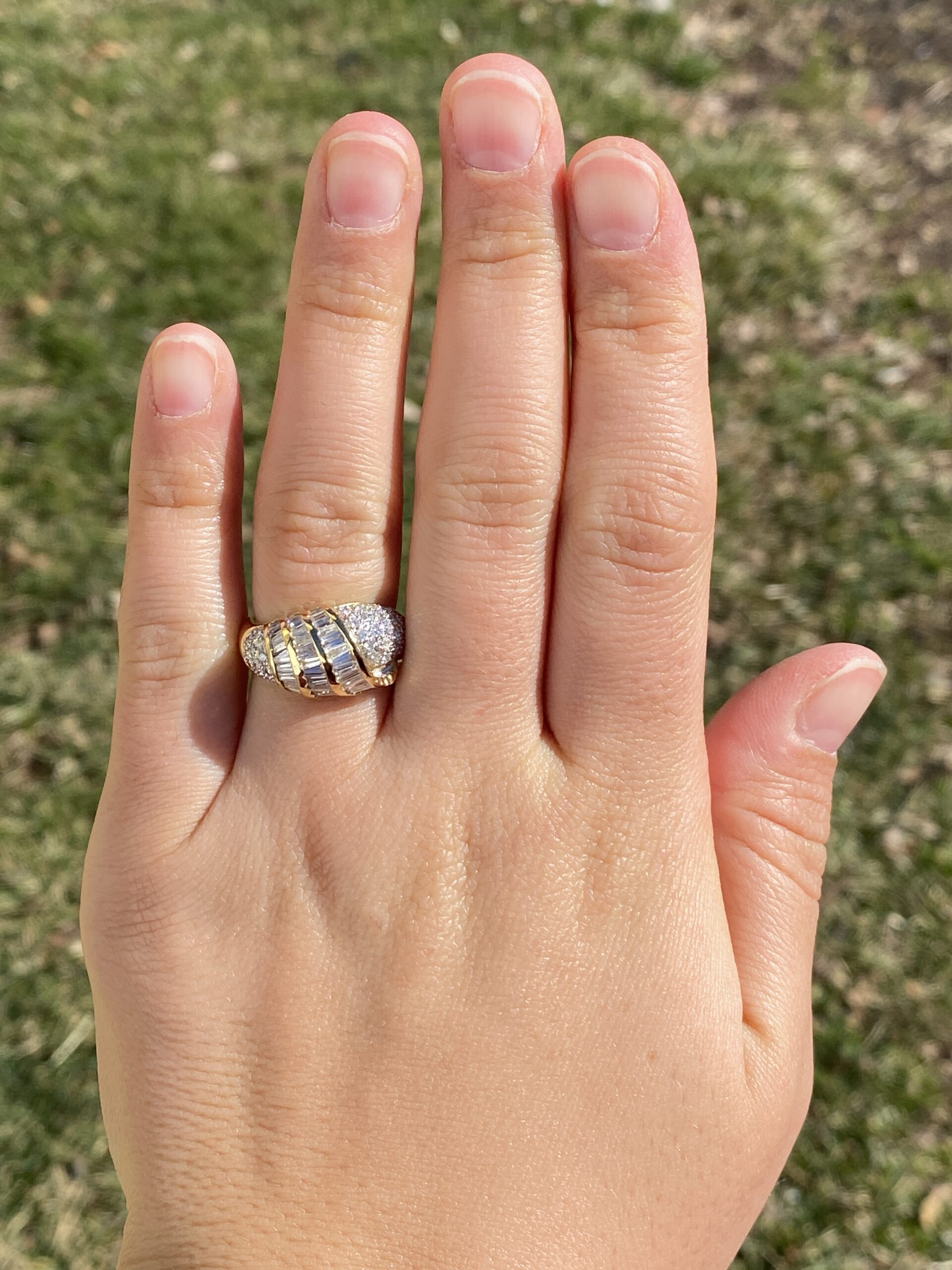 The Hasley: 1980's Custom Natural Diamond Cocktail Ring in Yellow Gold - Image 8