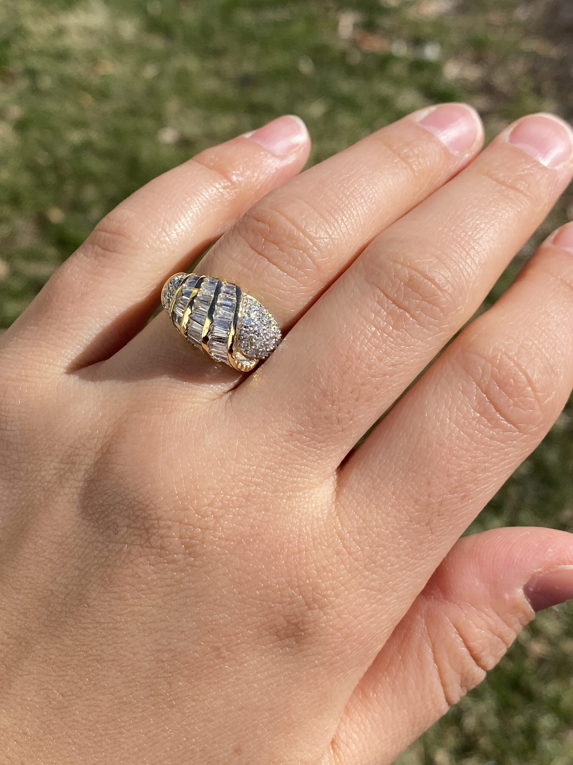 The Hasley: 1980's Custom Natural Diamond Cocktail Ring in Yellow Gold - Image 9