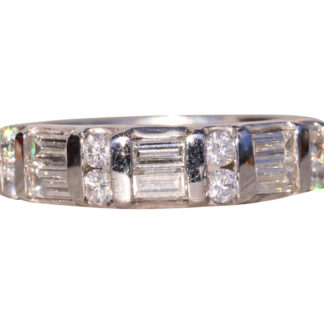 The Doubler:  Double Row Baguette and Round Natural Diamond Band in Platinum