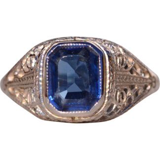 The Albatrue: Antique Filigree Sapphire Ring in White Gold