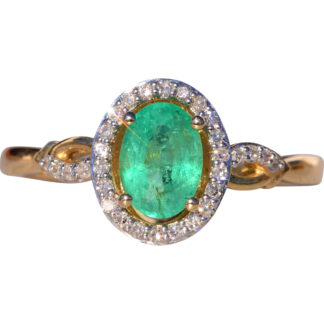 The Esmeralda: Emerald and Natural Diamond Halo Ring in Yellow Gold