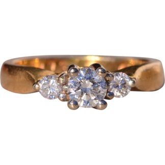 The Tripley: Vintage Three Stone Natural Diamond Engagement Ring in Yellow Gold