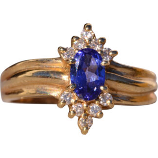 The Tanza:  Vintage Tanzanite and Natural Diamond Ring in Yellow Gold