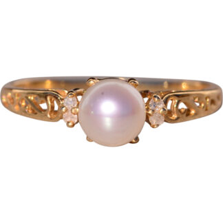 The OP: Pearl and Natural Diamond Ring in Yellow Gold