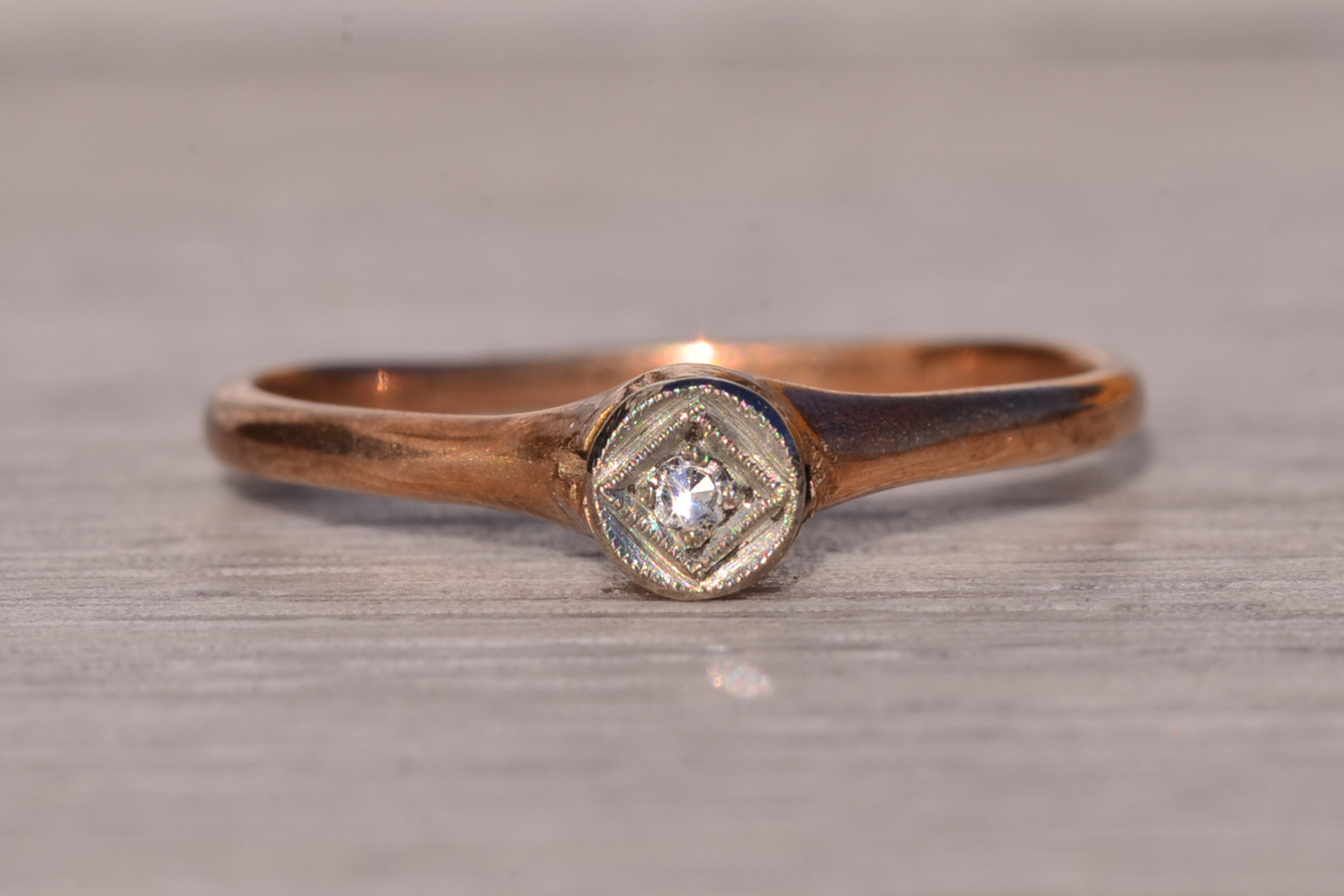 The Lenno: Antique Natural Diamond Promise Ring in Rose Gold - Image 2