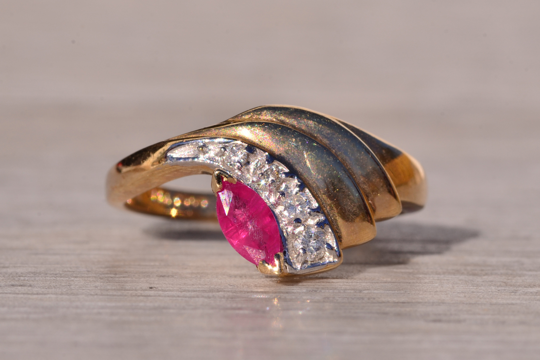The Swept Away: Natural Ruby and Diamond Ring in Yellow Gold - Image 2