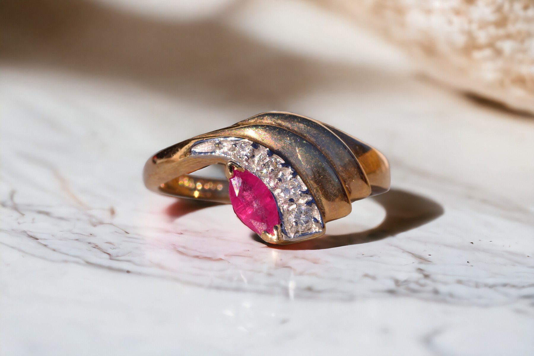 The Swept Away: Natural Ruby and Diamond Ring in Yellow Gold - Image 11