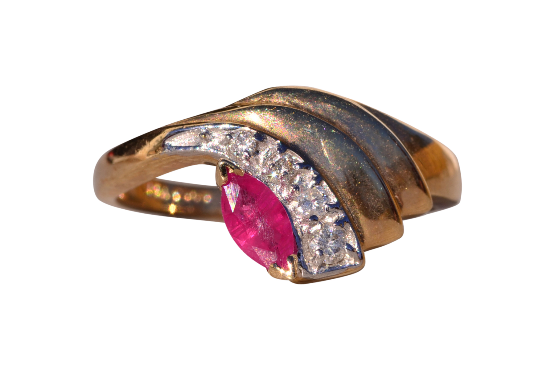 The Swept Away: Natural Ruby and Diamond Ring in Yellow Gold