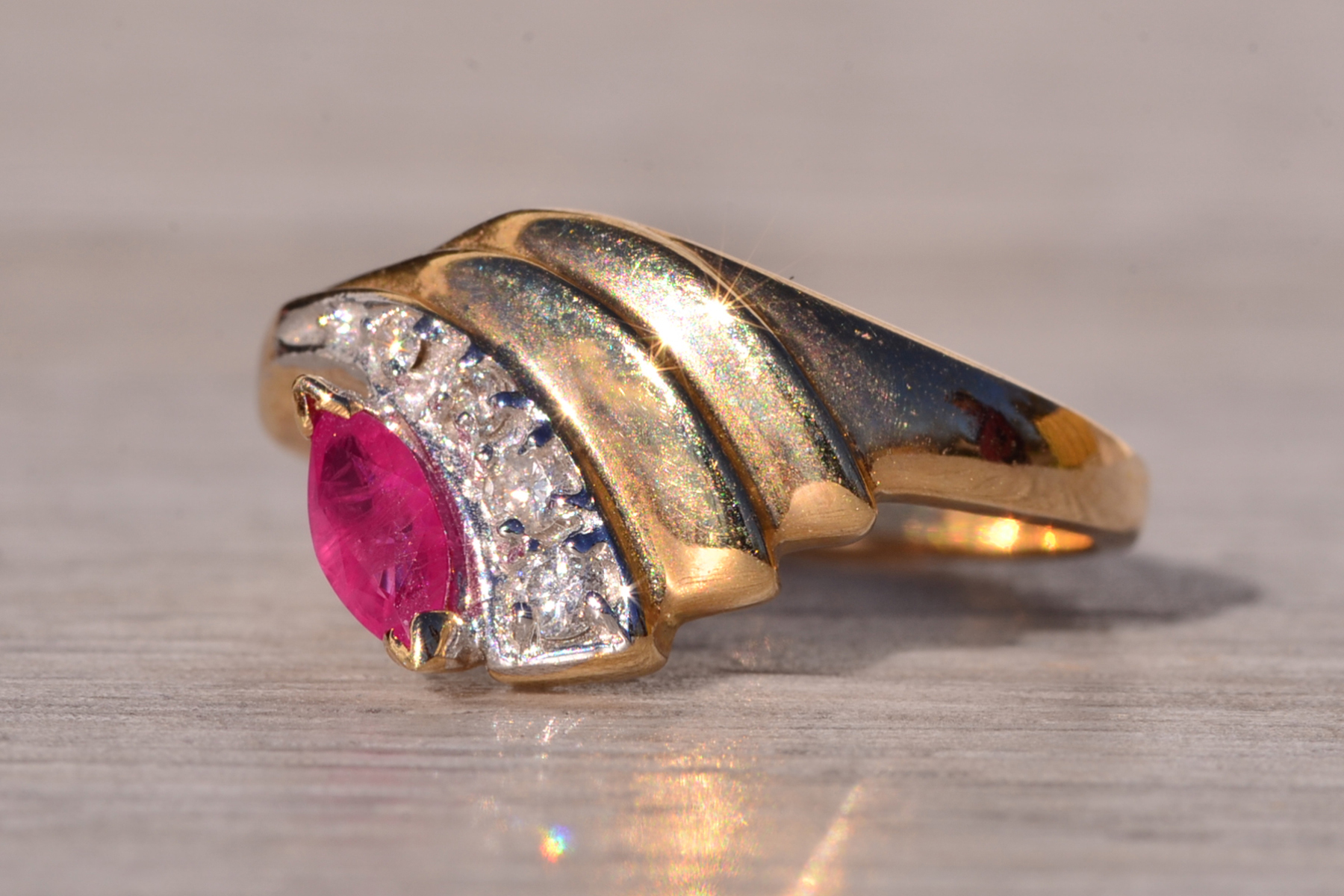 The Swept Away: Natural Ruby and Diamond Ring in Yellow Gold - Image 3
