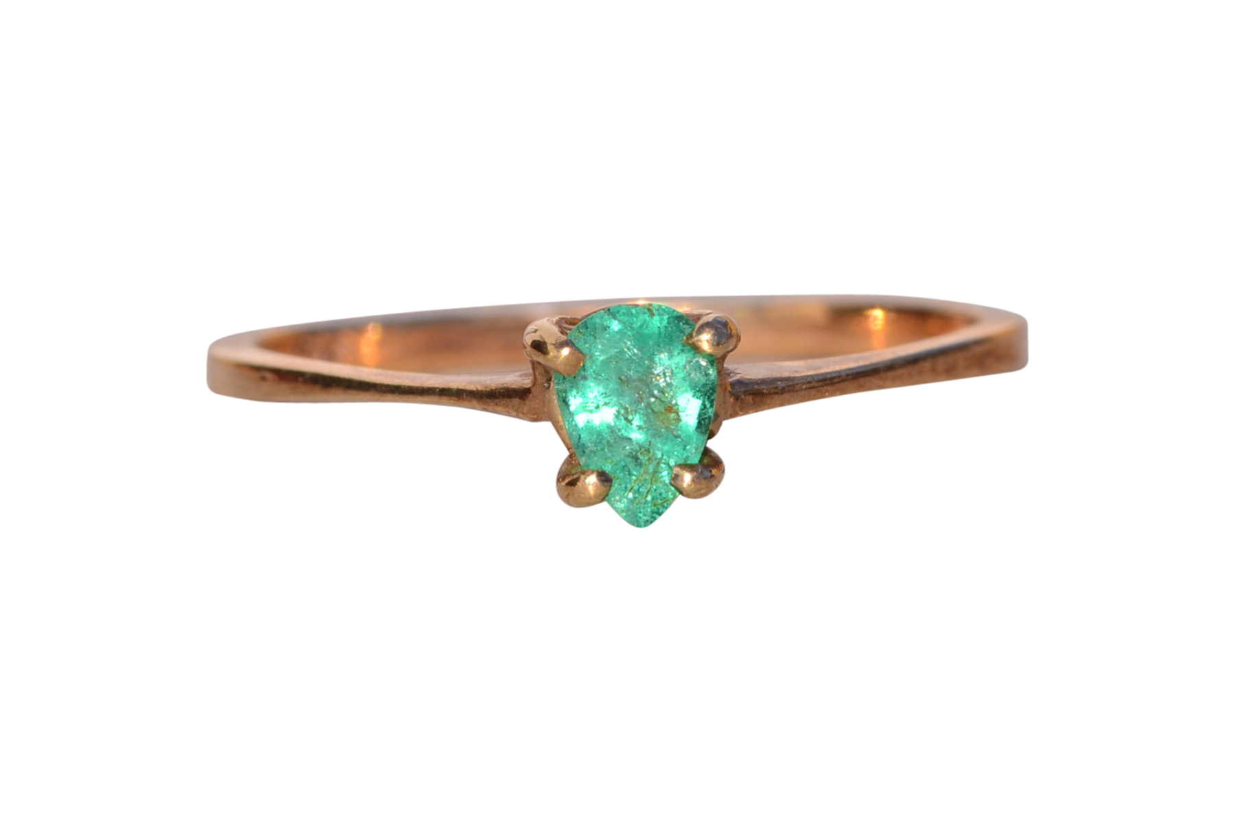 The Seafoam: Vivid Pear Shaped Natural Emerald in Yellow Gold