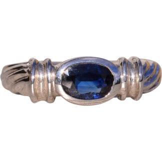 The Beadaz: Bezel Set Natural Sapphire Ring in White Gold