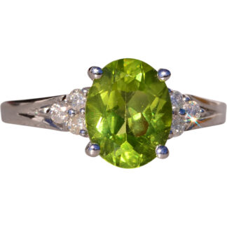 SOLD - The Augusto:  Natural Peridot and Diamond Ring in White Gold