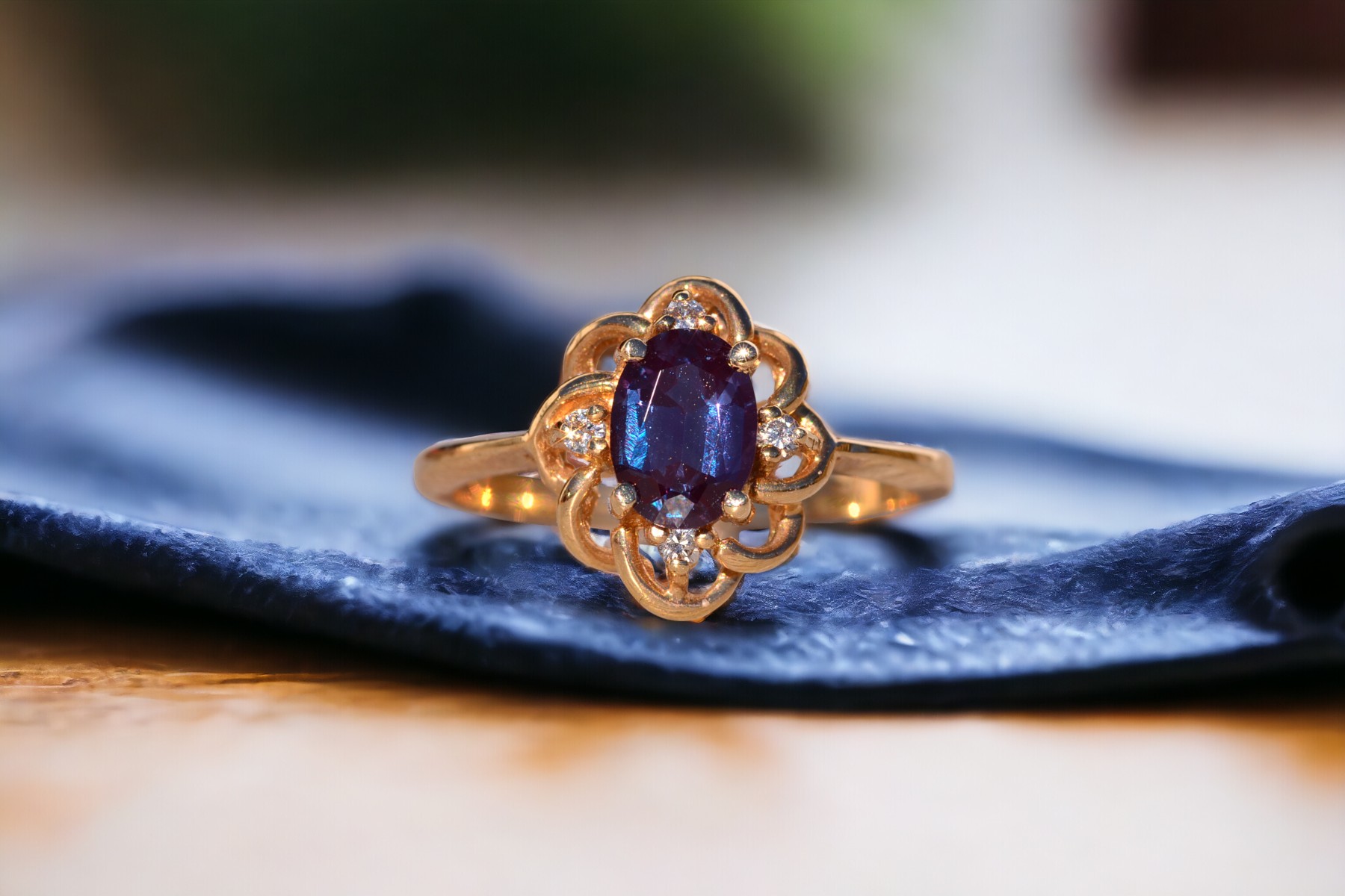 SOLD - The Canyon: Lab Grown Alexandrite and Natural Diamond Ring in Yellow Gold - Image 11